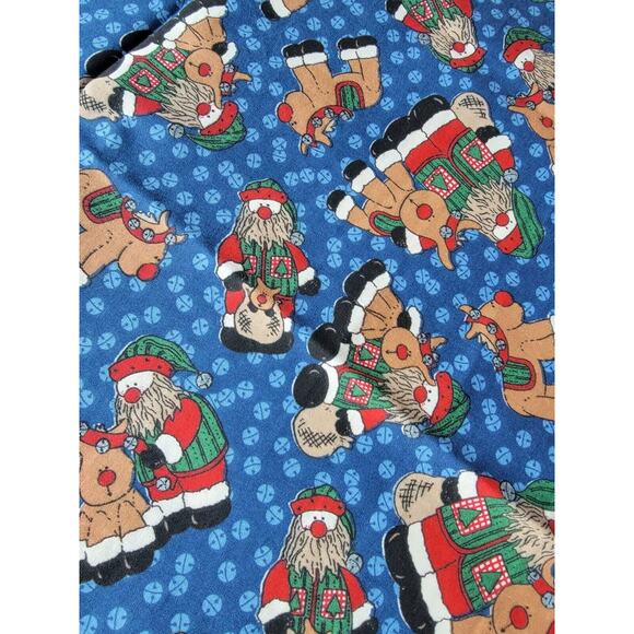 Christmas Fabric 2 Yard 16 Inch Vtg Snowman Santa Reindeer Dk Blue Cotton - Picture 2 of 3